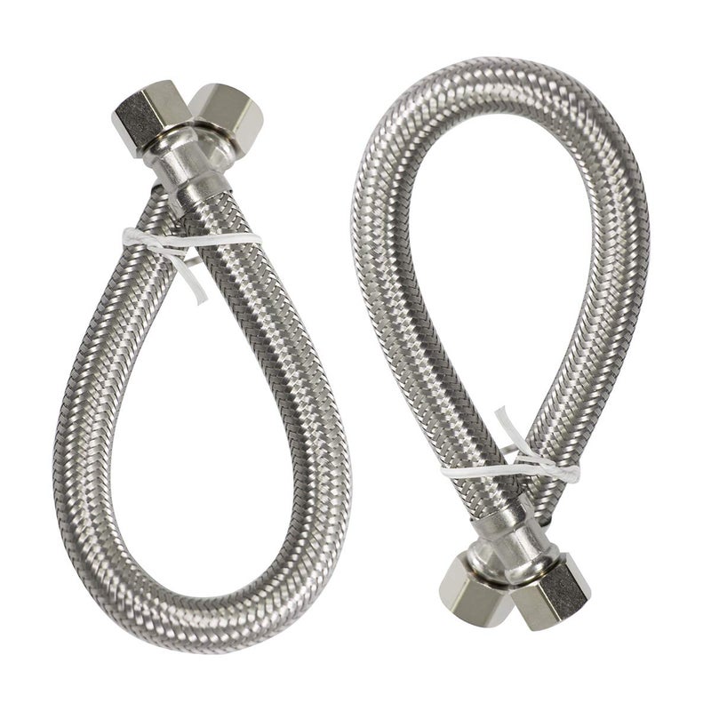 Highcraft CNCT27912-OM-2 Faucet Supply Line Connects Kitchen Sink To Water Supply, Braided Facuet Connector with 3/8 x 3/8 In FIP Female Compression Fitting, Stainless Steel 12 In (Pack Of 2) - Image 1